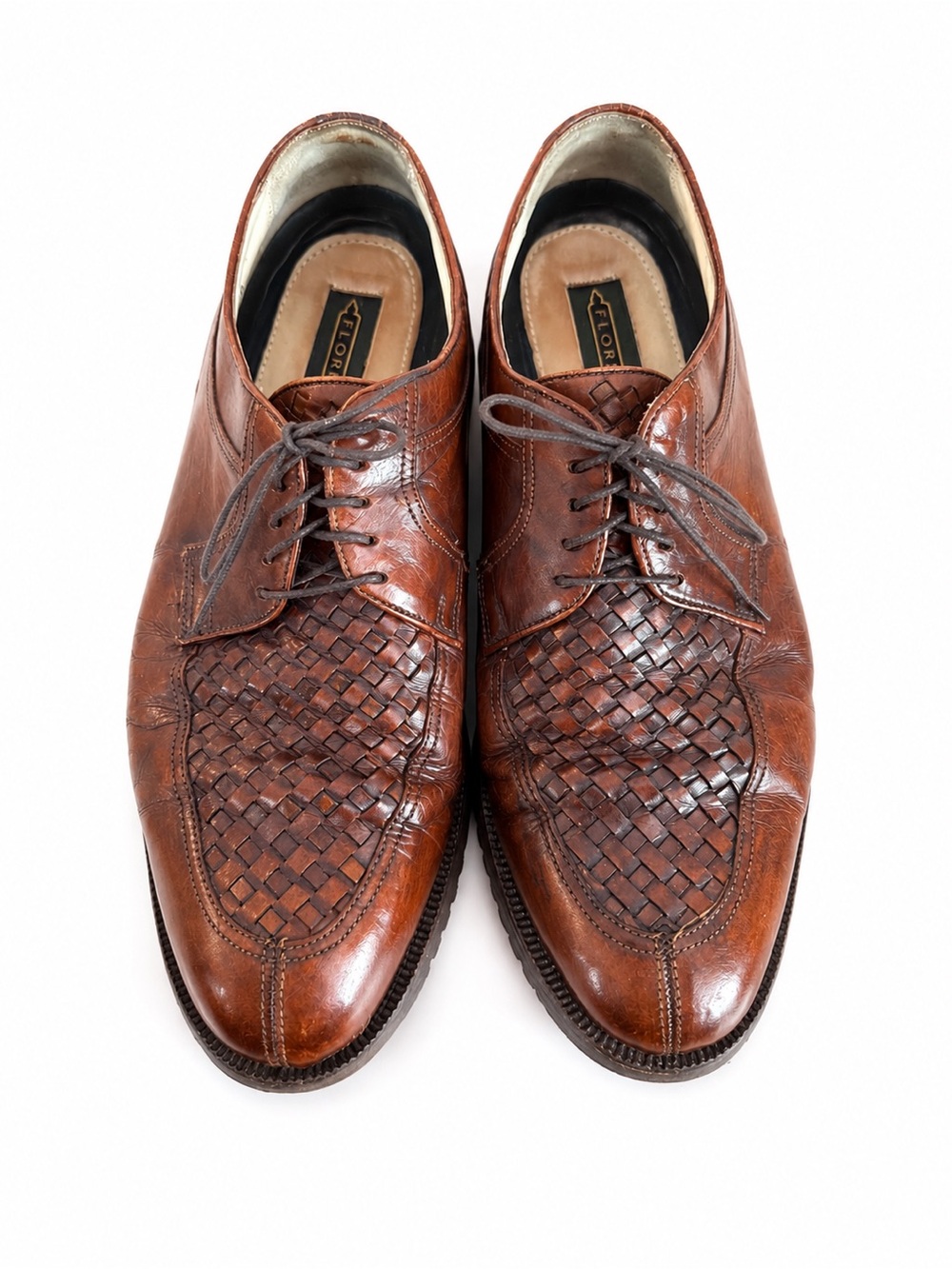 Florsheim Classic Men’s Woven Leather Derby Shoes - Brown 10.5
